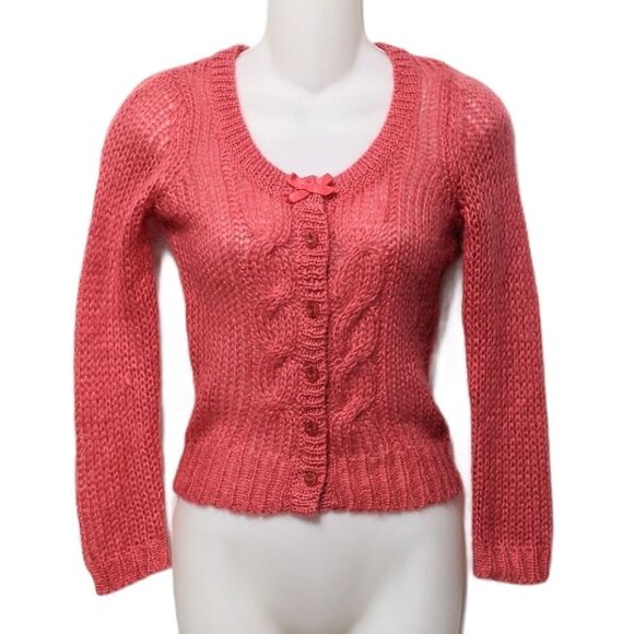 Anthropologie Sweaters - GUINEVERE Mohair Wool Pink Sweater Cardigan XS